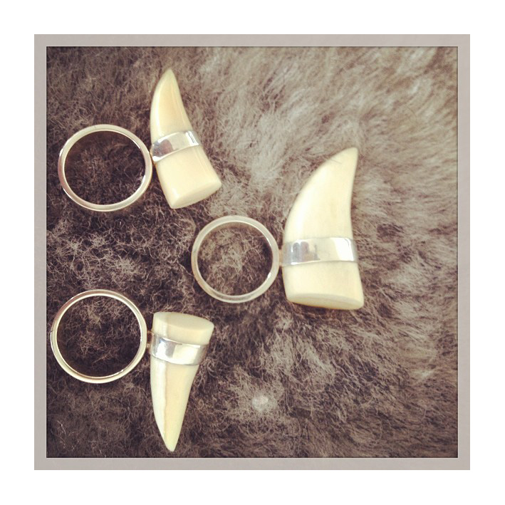 Small silver whale tooth rings, icelandic jewellery
